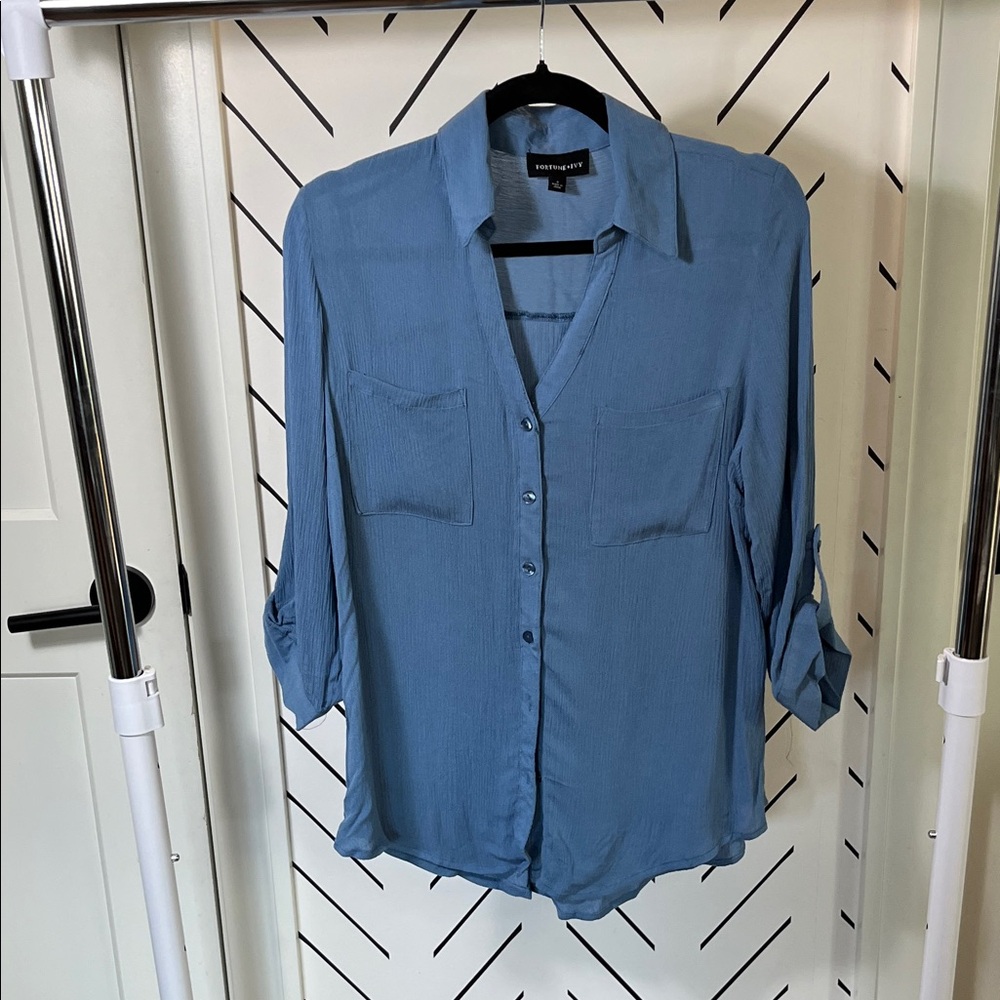 Blue Button-Up Blouse